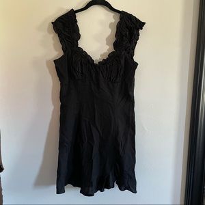 Free People Like A Lady Mini Dress Black Ruffled Button Up Off Shoulder Tie Up